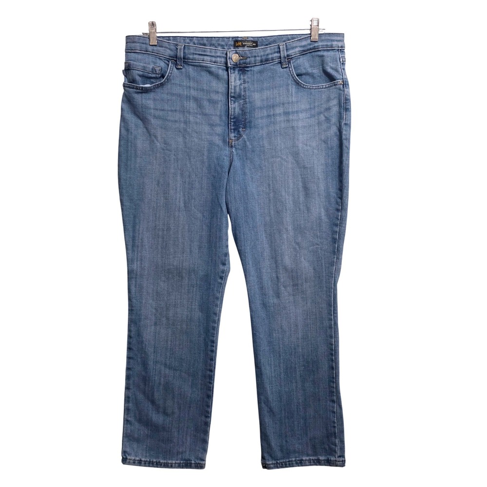 Lee Relaxed Fit Straight Leg High Rise Blue Jeans Instantly Slims Medium Wash 18